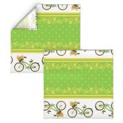 Bicycle bird flowers and polka dots in chartreuse and yellow