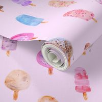 Watercolor ice cream pattern on pink || sweet design for nursery, baby