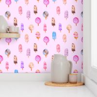 Watercolor ice cream pattern on pink || sweet design for nursery, baby