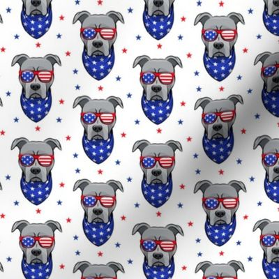 (small scale) patriotic Pit Bull white with stars (grey)
