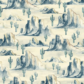 Desert Mountains with Cacti in Watercolor - large