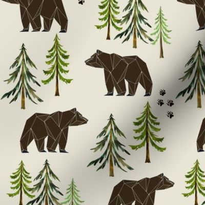 Woodland Bears - Pine Trees Forest Bear Tracks Nursery Kids Camping LARGE SCALE A