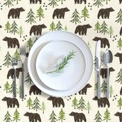 Woodland Bears - Pine Trees Forest Bear Tracks Nursery Kids Camping LARGE SCALE A