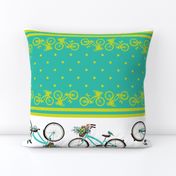 Bicycle bird flowers and polka dots in turquoise and lime