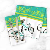 Bicycle bird flowers and polka dots in turquoise and lime