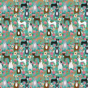 pitbull floral dog breed fabric turquoise