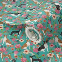 basenji floral (smaller scale) dog breed flowers fabric