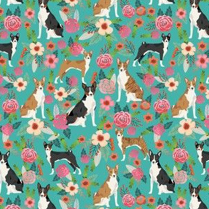 basenji floral (smaller scale) dog breed flowers fabric