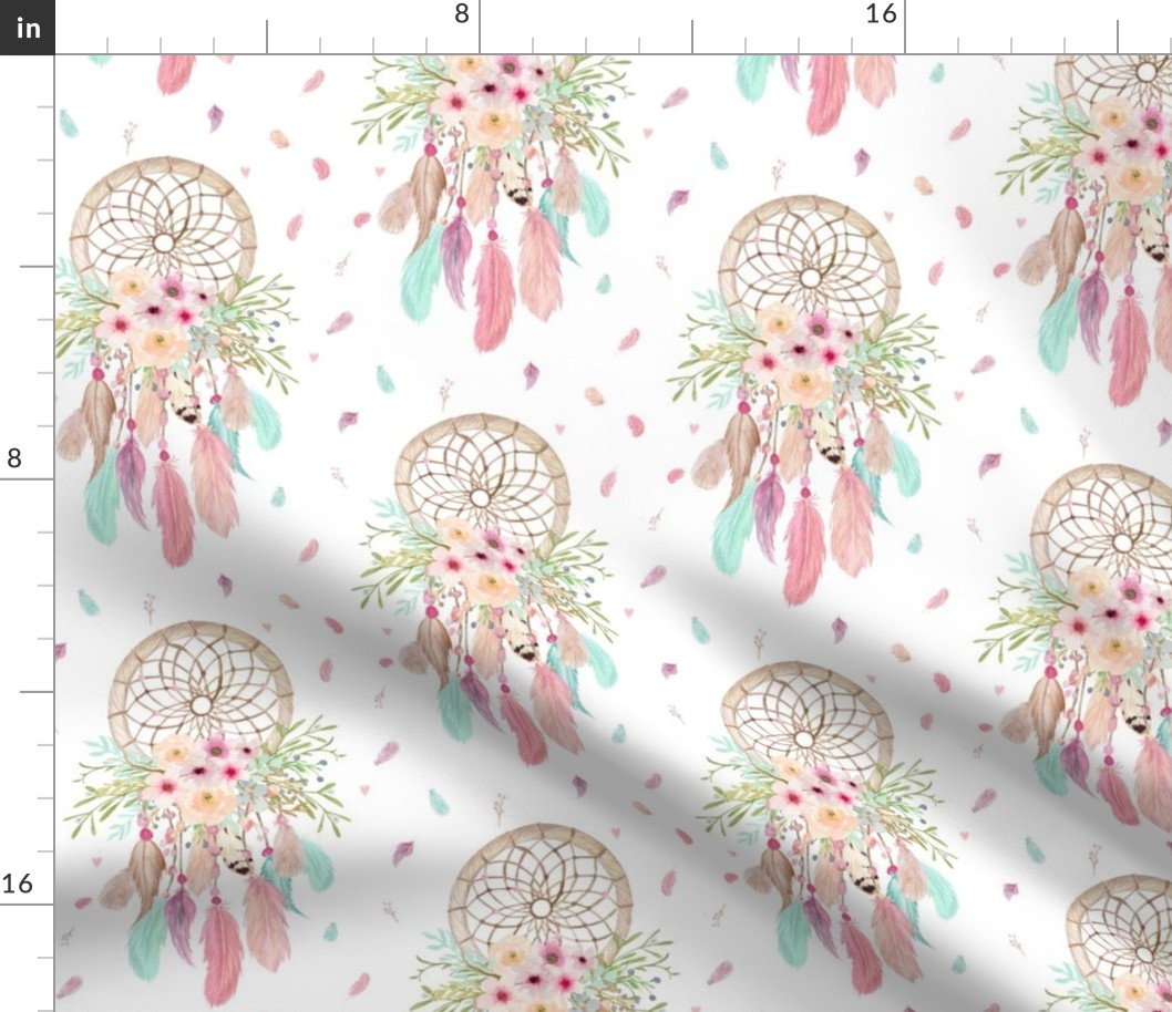 Girly Dream Catchers – Pink Mint Aqua Feathers Baby Girl Nursery Blanket GingerLous LARGE SCALE A