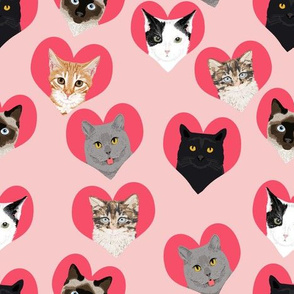 love cat pink (larger scale)  hearts cute valentines love cat kitty kitten cute hearts cat lady fabric