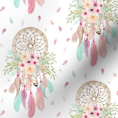 Girly Dream Catchers – Pink Mint Aqua Feathers Baby Girl Nursery Blanket GingerLous MEDIUM SCALE B