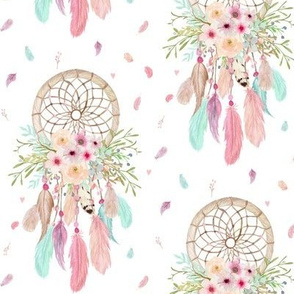 Girly Dream Catchers – Pink Mint Aqua Feathers Baby Girl Nursery Blanket GingerLous MEDIUM SCALE B