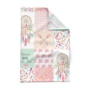 Dream Catcher Patchwork Quilt Top – Wholecloth for Girls Pink Mint Feathers Nursery Blanket Baby Bedding