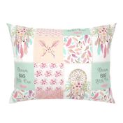 Dream Catcher Patchwork Quilt Top – Wholecloth for Girls Pink Mint Feathers Nursery Blanket Baby Bedding