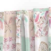 Dream Catcher Patchwork Quilt Top – Wholecloth for Girls Pink Mint Feathers Nursery Blanket Baby Bedding