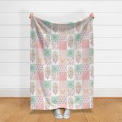 Dream Catcher Patchwork Quilt Top – Wholecloth for Girls Pink Mint Feathers Nursery Blanket Baby Bedding