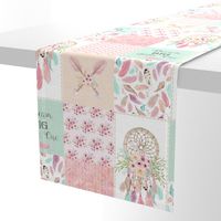 Dream Catcher Patchwork Quilt Top – Wholecloth for Girls Pink Mint Feathers Nursery Blanket Baby Bedding