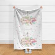 54"X36" MINKY PANEL Dream Catcher Blanket Panel – Dream Big Little One Pink Mint Aqua Feathers Baby Girl Crib Bedding GingerLous