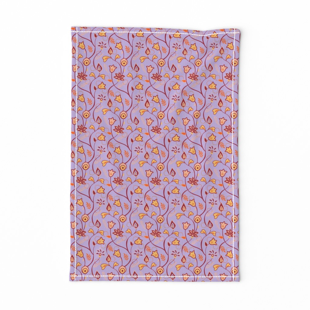 Purple Pink and Orange Whimsical Indian floral