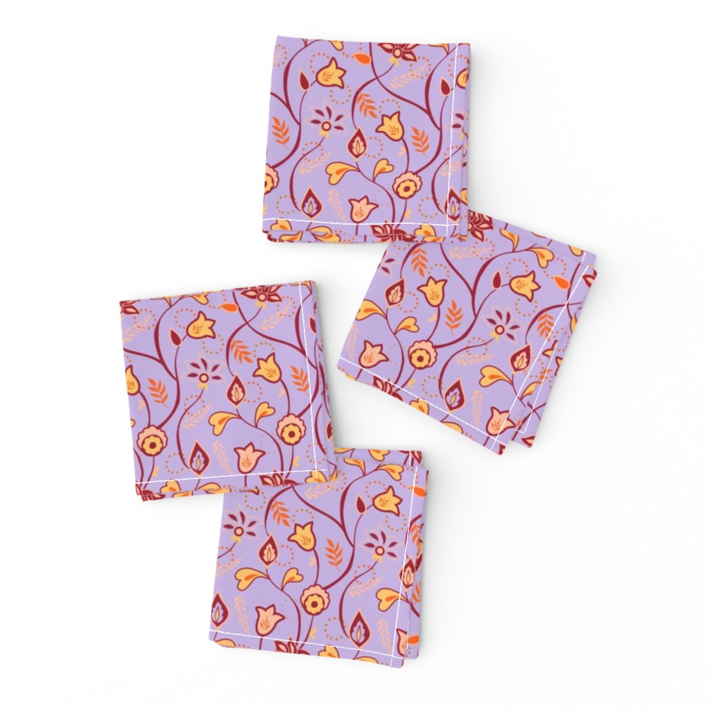 Purple Pink and Orange Whimsical Indian floral