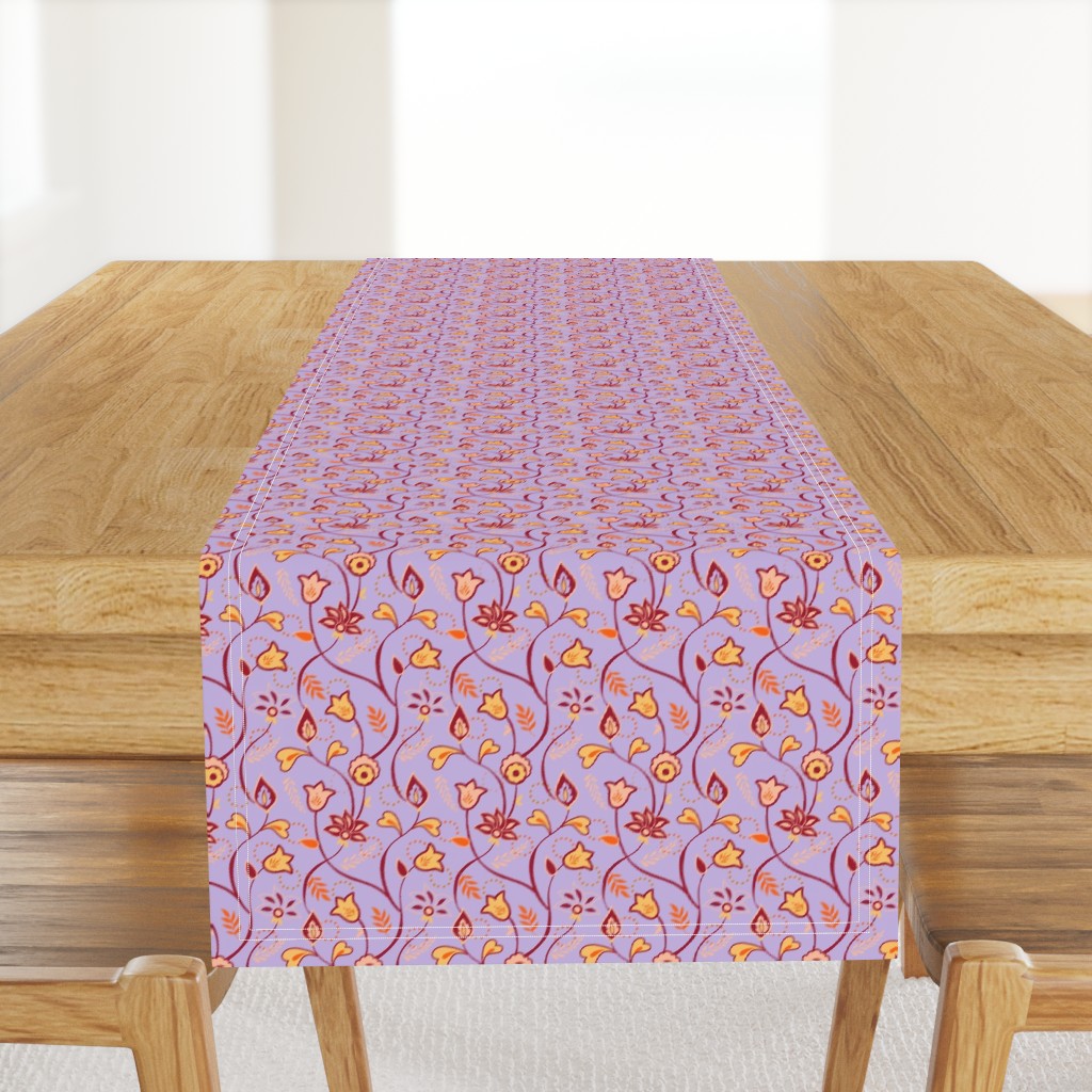 Purple Pink and Orange Whimsical Indian floral