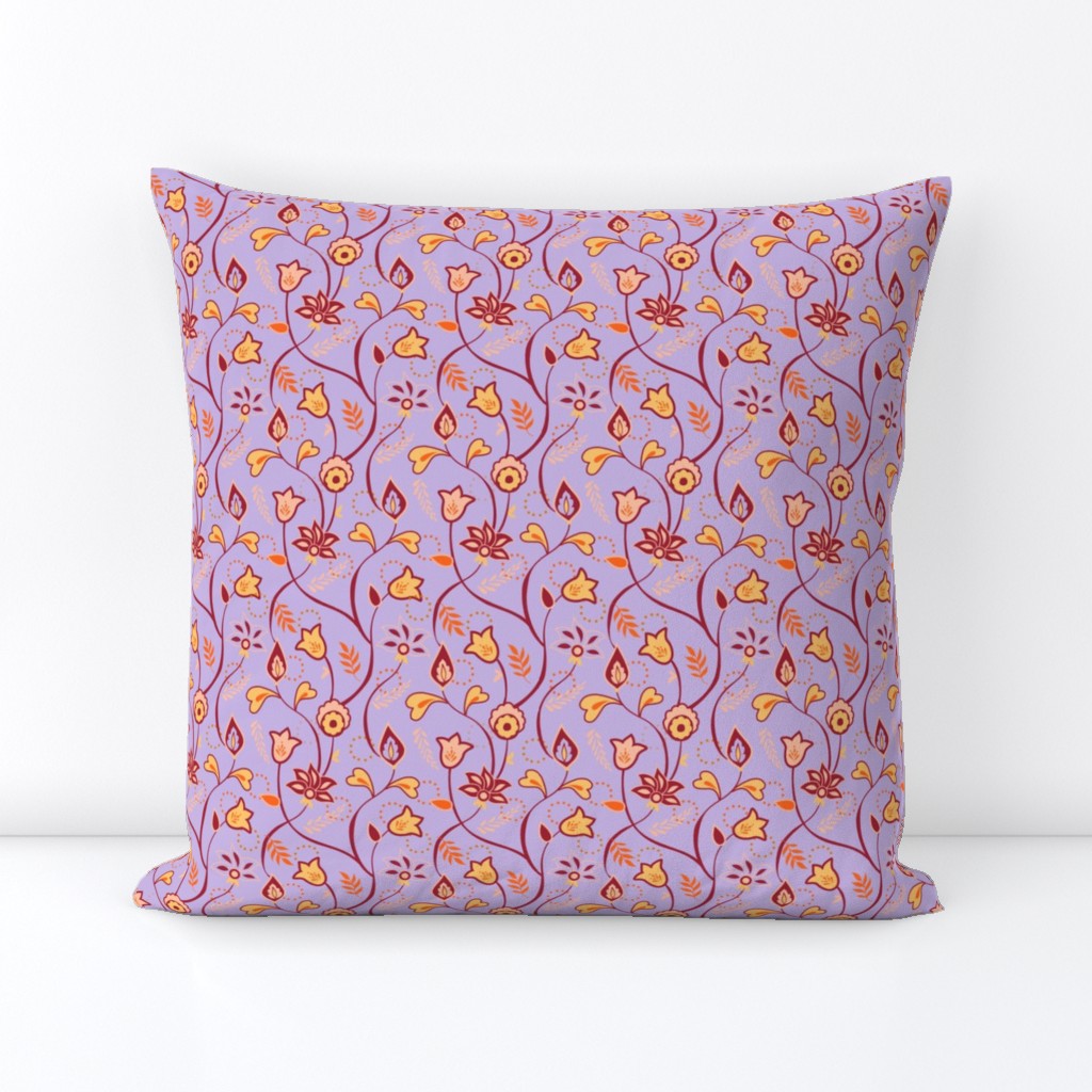 Purple Pink and Orange Whimsical Indian floral