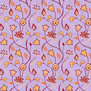 Purple Pink and Orange Whimsical Indian floral