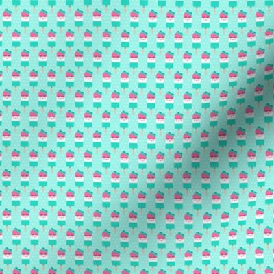 (micro scale) Cute Popsicles - pink on aqua polka dots C18BS