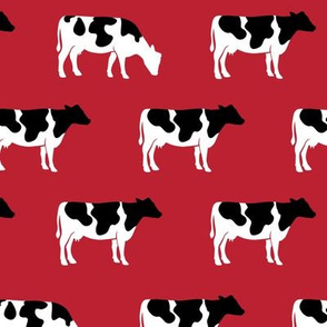 (med scale) cows on red - farm fabric C18BS