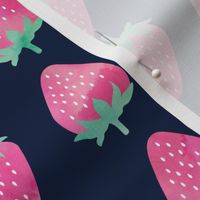 (large scale) strawberries - watercolor pink on navy  C18BS