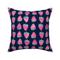 (large scale) strawberries - watercolor pink on navy  C18BS