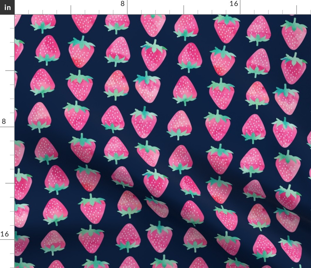 (large scale) strawberries - watercolor pink on navy  C18BS