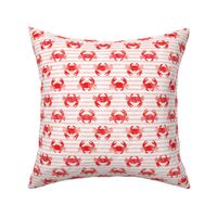 crabs - red on pink stripes - summer nautical watercolor fabric