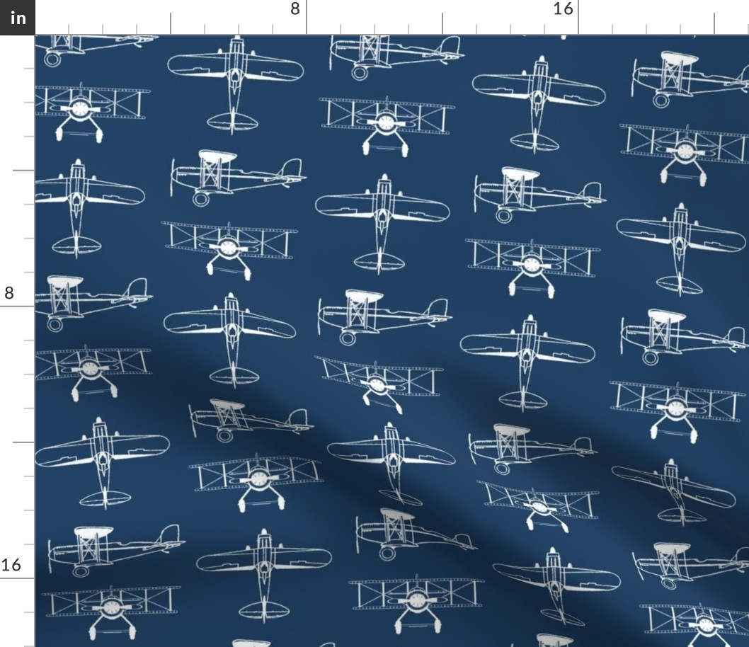 Biplanes on Navy Blue // Large