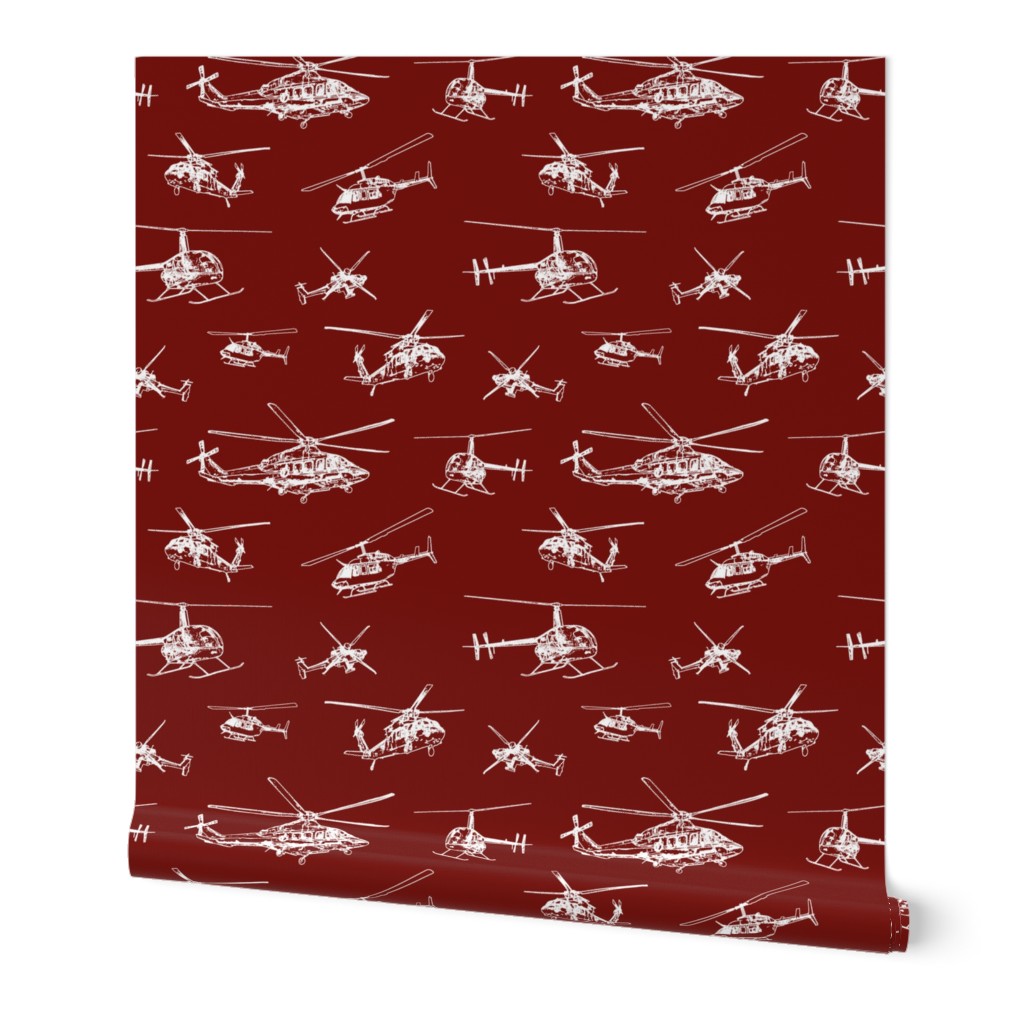 Helicopters on Maroon // Large
