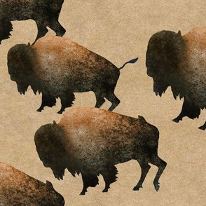 Bison Herd with Tan Background