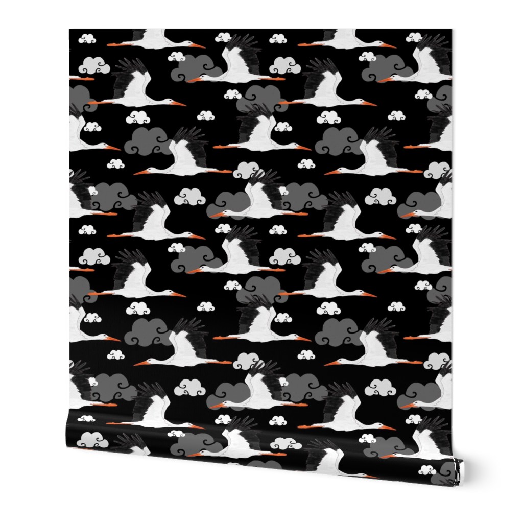 Stork Pattern Black