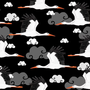 Stork Pattern Black