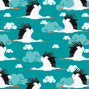 Stork Pattern Turquoise