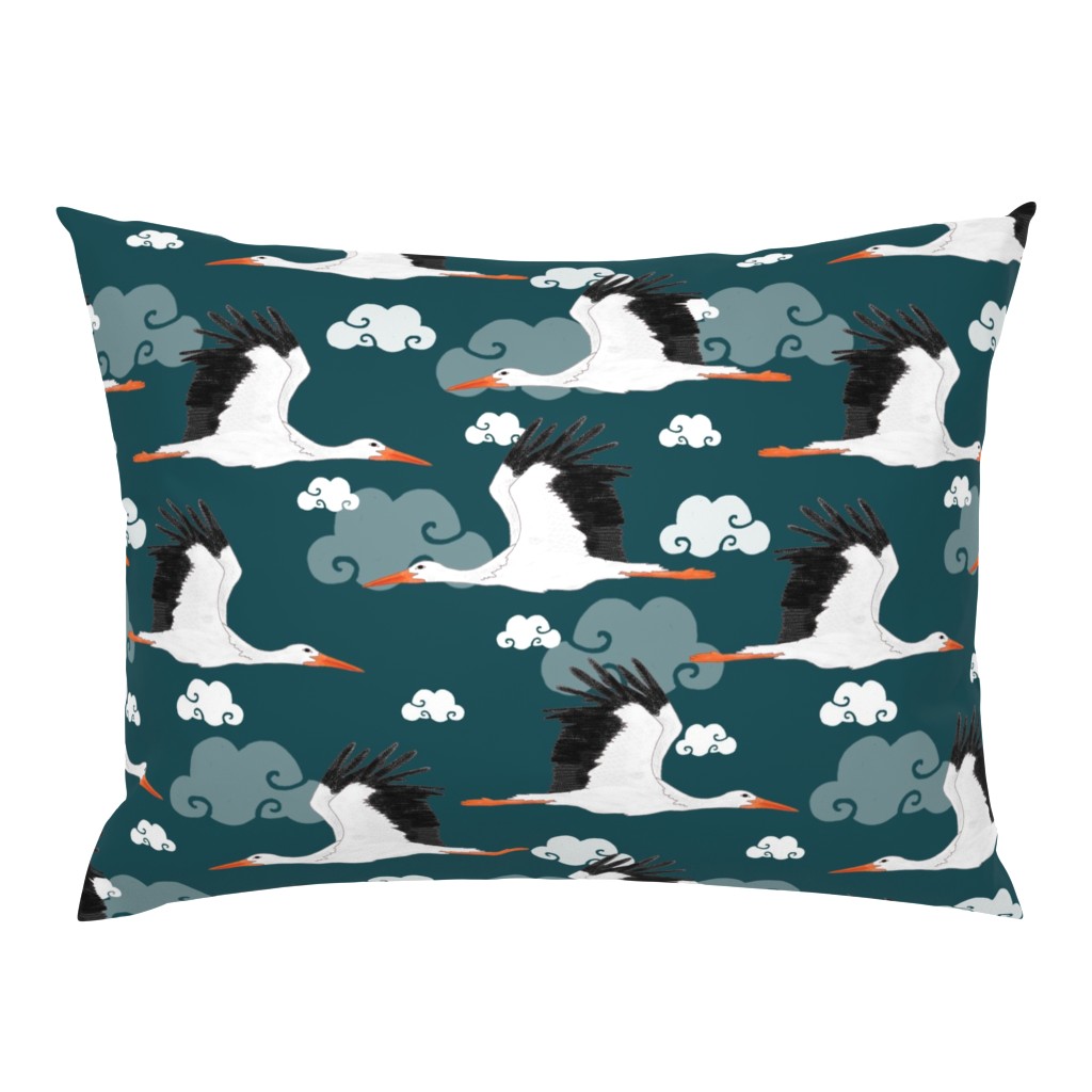 Stork Pattern Dark Blue