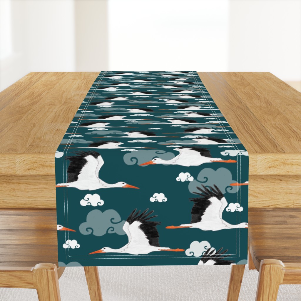 Stork Pattern Dark Blue