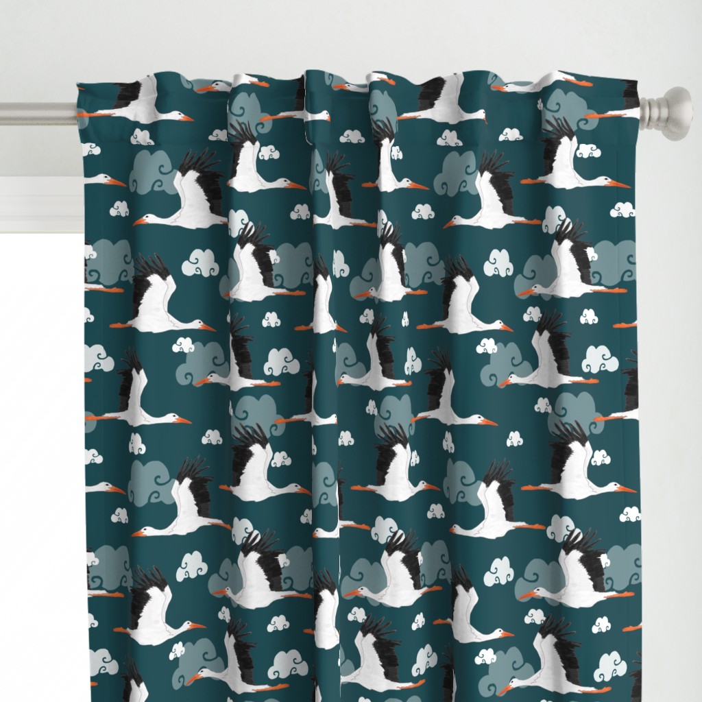 Stork Pattern Dark Blue