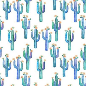 Little Watercolor Saguaro Cacti with Peach Flowers