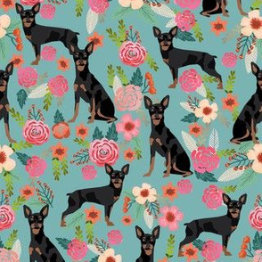 min pin florals miniature doberman pinscher fabric teal