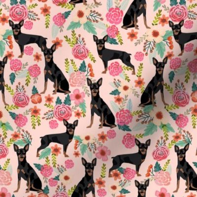 min pin florals miniature doberman pinscher fabric pink 