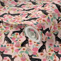 min pin florals miniature doberman pinscher fabric pink 