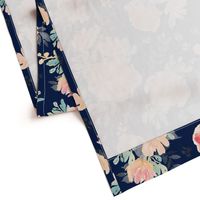 21" Coral Grey and Mint Florals Navy Background