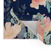 21" Coral Grey and Mint Florals Navy Background