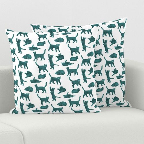 Small Scale Light Blue Block Printed Cats