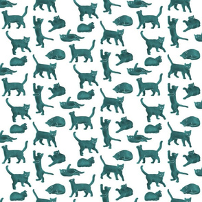 Small Scale Light Blue Block Printed Cats